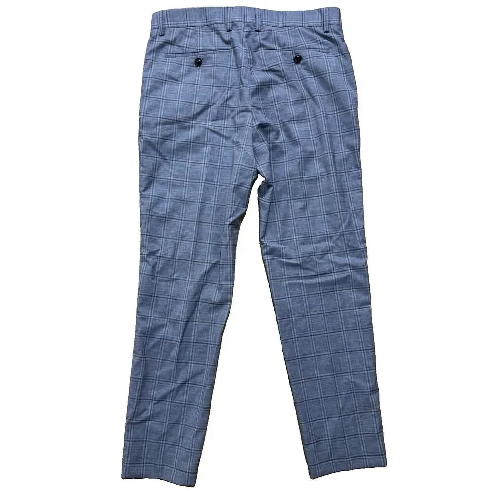 Zara Pants Mens Sz 31x29 Gray Plaid Super 100s Wool Trousers Tapered Leg Preppy